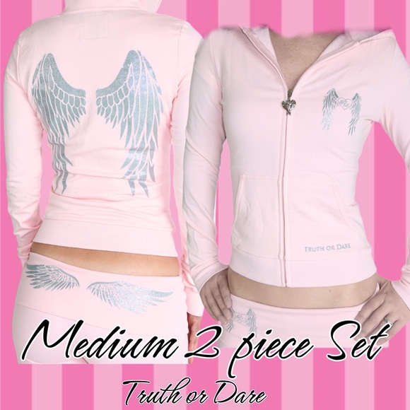 Truth or Dare Glitter Angel Wings Tracksuit Hoodie and Micro Shorts Size Medium